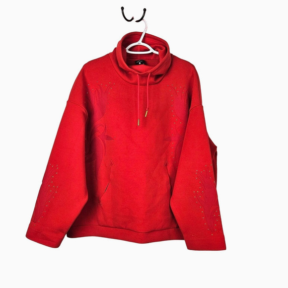 Nike Womens Dri Fit Funnel Neck Sweater Size L Red Pullover Floral Stud Boutique - Picture 2 of 12